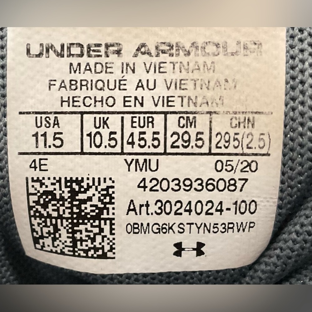Under Armour Charged Escape USA size 11.5 grey running shoes in good shape.